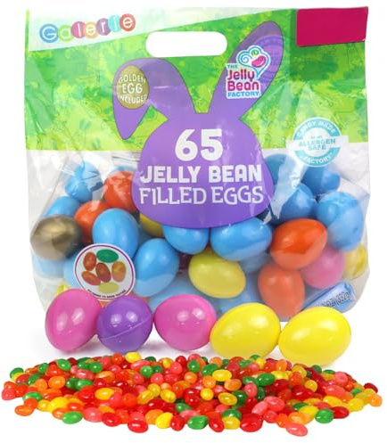 Bulk Plastic Candy Filled Easter Eggs, Jelly Beans, Assorted Bag of 65