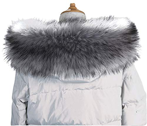 Cuello de piel sintética con capucha, cuello, bufanda, chal, estola, calentador de cuello para abrigo de invierno, chaqueta, parka, gris, 82cm/32.3