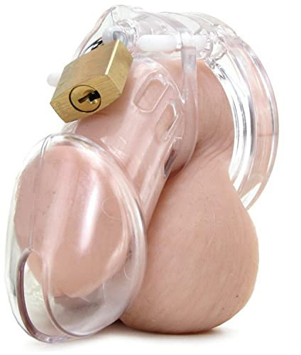 Keuschheitskäfig Herren Käfig 8,2 cm 5 Ringe Ø 3,3–4,6 cm Innenmaß 3×3 cm Transparent Chastity Cage mit Schloss&Schlüsseln Peniskäfig & Cock Cage für Männer Alltag &Kontrolle FOPS N22 (Transparent)