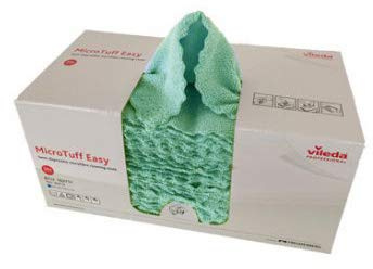 Vileda. Bayetas semidesechables de Microfibra MicroTuff Easy Pack con dispensador 50 uds en Color Verde