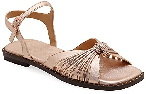 Emmanuela - Sandalias planas de piel cómodas, estilo griego con correa al tobillo, sandalias de gladiador, sandalias de tiras con puntera abierta, estilo bohemio chic, Rose gold, 40 EU