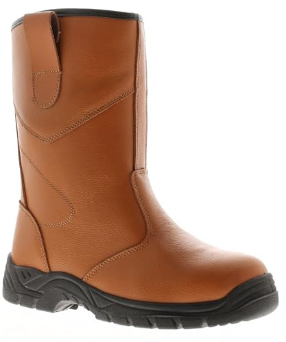 Tradesafe Safety Rigger Boots. Mens Steel Toe Cap S1-P SRC Tan Leather Work Boots with Steel Midsole Protection and Fur Lining Tan 10 UK