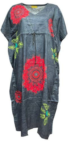 Ethnique Mode Kaftan Longues Oriental Style Caftan 100% Coton Boubou Africaine Robe ete Kaftan djellaba Femme Boheme Plage Beachwear Oversize Caftan (Gris 01, Taille Unique)