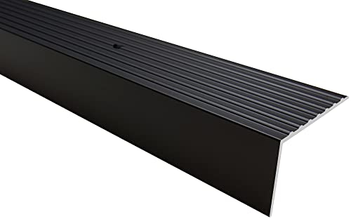 Effector Treppenkantenprofil zum Schrauben, 180 cm, 65x42 mm, Schwarz, Aluminium Bodenübergangsprofil, Übergangsleiste, Treppenschutzprofil, Treppenkantenschutz Aluwinkel Gelocht