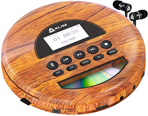 KLIM Nomad Reproductor CD portatil con batería Interna de Larga duración - Incluye Auriculares - Radio FM Compatible con CD-R, CD-RW MP3 Wood(Reacondicionado)