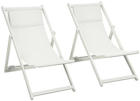 Outsunny Conjunto de 2 Tumbonas Plegables de Aluminio Tumbonas de Jardín con Respaldo Regulable en 5 Posiciones y Reposacabezas para Terraza Patio Exterior 60x100x85 cm Blanco