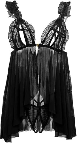 VicSec Nuisette Sexy Grande Taille Chemise de Nuit Bretelles RéGlables Robe De Nuit Ensemble Lingeries Babydoll avec String Robe D'Ete vêtement de Nuit Mini Robe Négligé