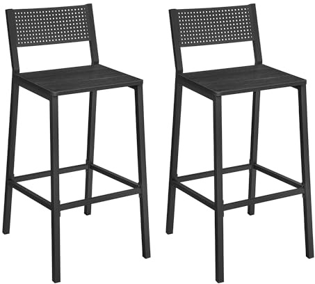 VASAGLE Breakfast Kitchen Bar Stool Set of 2, Counter Chairs, for Kitchen, Dining Room, Office, Industrial Style, Charcoal Gray and Black LBC070B22