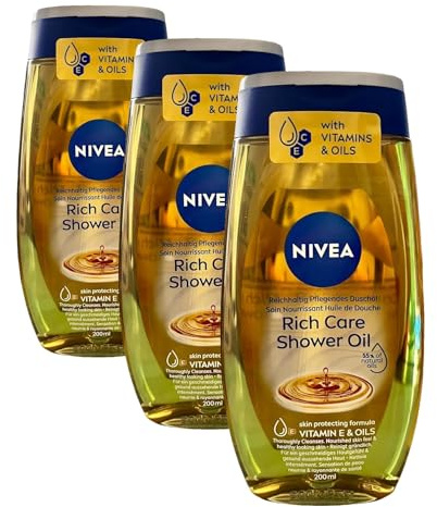 NIVEA Huile de Douche nourrissante (1 x 200 ml), Gel douche soin nourrissant Vitamine E et huiles naturelles, Gel lavant corps, sensation de peau nourrie & rayonnante de santé, tous types de peau