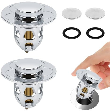 CZAYEFNH Tappo Lavandino Bagno, 2 Pezzi Tappo per Lavandino Universale Pop up, per vasca da bagno, cucina, lavabo (apertura foro di scarico 34-40mm), D'argento