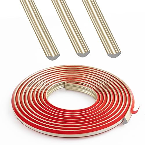 JUNART Rivestimento per Battiscopa in TPE, Modanatura Flessibile per Calafataggio, Rivestimento per Bordi Autoadesivo, Adatto per Pareti, Soffitti, Pavimenti (12×9mm, 300cm, Oro Champagne)