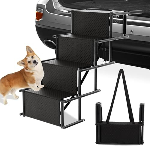 Escalera para Perros,Rampa para Perros Coche,Escalera Perros 4 Peldaños Plegables,hasta 80kg Cargable,para Gatos Perros Pequeños y Medianos, Cachorros Perro Viejo,Utilizable para Todos los vehículos