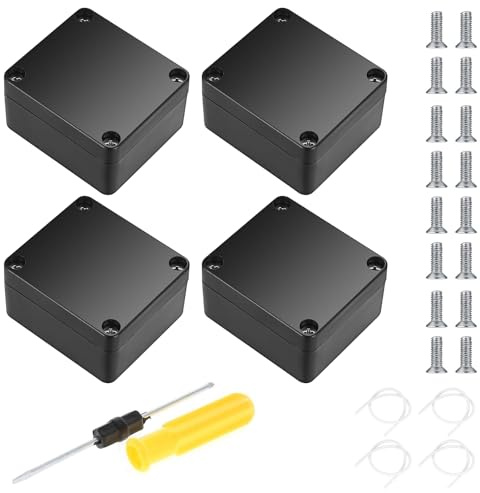 Verteilerdose wasserdicht IP65, Wasserdichte Abzweigdose schwarz, Verteilerdose Aufputz Abzweigkasten, 4 Stück Verbindungsdose inklusive passender Schrauben und Dichtstreifen, Schwarz, 65×58×35 mm