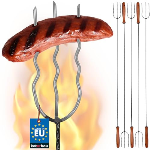 KOTARBAU® 5er Set Grillspieße Lagerfeuer Spieß Holzgriff 123 cm Grillspieß für Wurst Spieße Stockbrot Stöcke Grillspieße Edelstahl Marshmallow Spieße Lagerfeuer Teleskop Grillspieße für Lagerfeuer