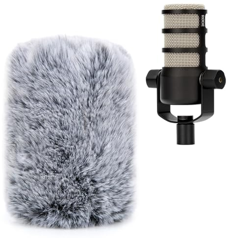 PodMic Pop Filter Furry Cover - Mic Windscreen Wind Cover Customized for Rode PodMic Podcasting Microphone to Blocks Out Plosives(Gray01)