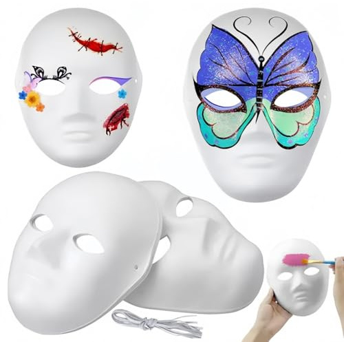 Waibejon 8 Pack DIY White Paper Masks, Masquerade Mask, Women Men Full Face Masks, Pure White Graffiti Hand Painted Personality Mask, for Cosplay Mardi Gras Halloween Masks
