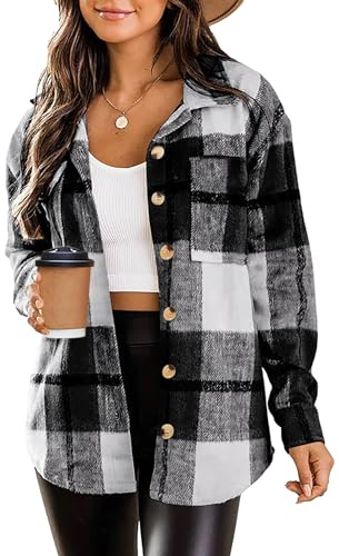 Zeagoo Women's Flannel Shirt Loose Checked Long Sleeve Top Oversized S-XXL