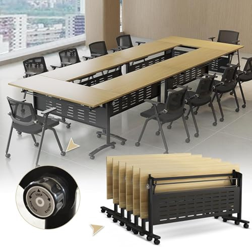 Mesa de oficina plegable con ruedas, mesa de trabajo móvil para salas de conferencias, diseño abatible que ahorra espacio
