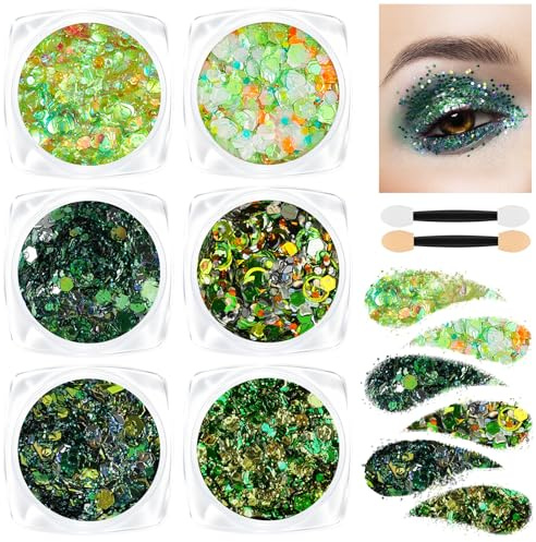 AOOWU Face Body Glitter - 6 färger Chunky fluorescerande gel paljetter (inget lim) - för ansikte, kropp, hår, halloween, fest, jul, #16