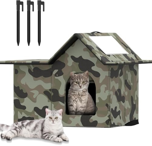 Dhqkqg Casa para Gatos Exterior Impermeable, Cama Gato Cueva Resistente Al Calor y Al Frío, Plegable, para Gatos o Perros Pequeños Interior y Exterior (Camuflaje)
