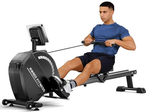 Dripex Maquina de Remo para Casa Silenciosa, Maquina Remo Magnética con 16 Niveles de Resistencia, Pantalla LCD con App Bluetooth, Estructura Estable, Capacidad de hasta 160 kg (Plata)