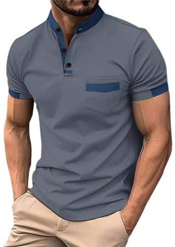 Camisetas Polo de Trabajo para Hombre Casuales Henley Camisa de Golf Manga Corta Ajuste Ceñido Ligeras Secado Rápido Entrenamiento Gimnasio Running Camisetas, XXL