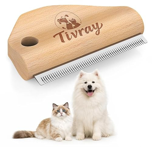 Tivray Spazzola per Cani per la Muta, Pettine per Rimozione Pelo Morto, Strumento di Toelettatura in Legno per Cani, Gatti e Cavalli, Indolore e Ergonomico per Pelo Corto e Lungo, Larghezza 11cm