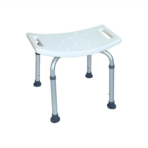 Plus SANTÉ – Tabouret de Douche Bora | Assise incurvée grainée 48,5 cm, Hauteur réglable 35–53 cm, Embouts antidérapants Caoutchouc, Assise perforée pour Drainage | 1,8 kg | 100 kg (Blanc)