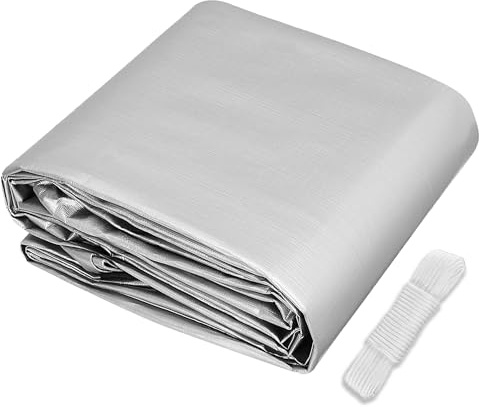 Skyddspresenning 200 x 950 cm Perfekt för Trädgårdsområde Premium Presenning Vattentät Alla Ändamål för Camping, Växthus, Bilar, Uteplats Och Paviljong, Silver