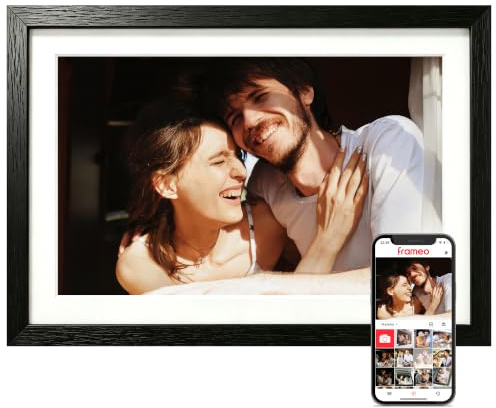 Digital bildram, 10,1 tum Frameo Digital Frame WiFi, 1280 x 800 IPS HD-pekskärm, 32 GB lagring, omedelbar delning fotovideo, gåvor till mamma, husuppvärmning (10,1 tum svart träfiber 32 GB)