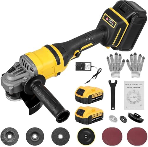 Victoam Amoladora angular a battería 125mm, 1500W Amoladora angular inalámbrica con motor sin escobillas, 4 velocidades, 30000 rpm, Mango antivibraciones, con 2x 3000mAh batería para corte y pulido