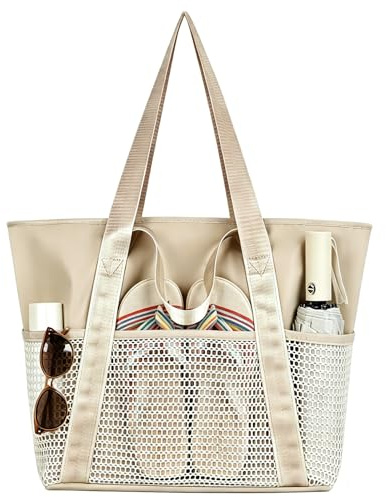 yisight Bolso Playa Mujer, Bolsa de Playa Grande, Bolso de Playa Con Cremallera, Bolsa Playa xxl Familiar, Plegable, de malla, para Viajes, Picnic, Vacaciones