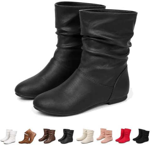 Kvinnors Läder Slouchy Flat Ankel Boots Casual Rund Toe Platt Klack Boots | Platta stövlar Kvinnor Fall Slouch Boots Casual Platta ankelstövlar för kvinnor