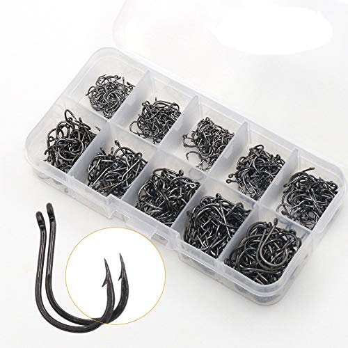 BiaoGan 500PCS Small Fishing Hooks, Assorted 10 Sizes(3#-12#) Fish Hooks Portable Plastic Box, Strong Sharp Fishhook with Barbs for Freshwater/Seawater