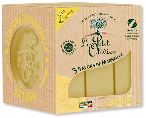 LE PETIT OLIVIER - 3 saponi di Marsiglia - Glicerina - Profumo della regione grassa - Puliscono la pelle delicatamente - Made in France - 3 x 100 g