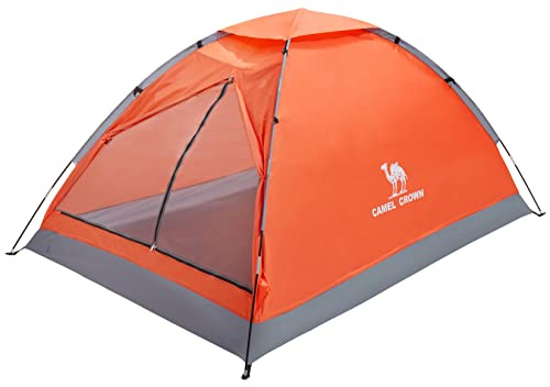 CAMEL CROWN Campingzelt für 2 Personen mit abnehmbarem Regenfliege, einfacher Aufbau, Outdoor-Zelte, wasserabweisend, leicht, tragbar für Familien-Rucksackreisen, Camping, Wandern, Reisen (Orange - 2