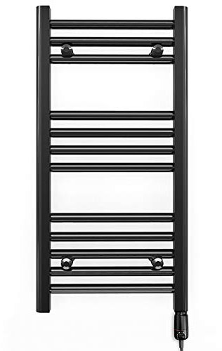 Myhomeware 400mm Wide Black Flat Electric Thermostatic Pre-Filled Towel Rail Radiator For Bathroom Designer UK (Alyssa 400 / 700mm Electric Black)