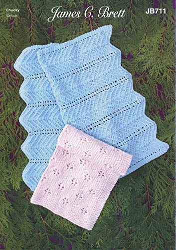 James Brett Chunky Knitting Pattern for Baby Chevron or Flower Lace Blanket (JB711)