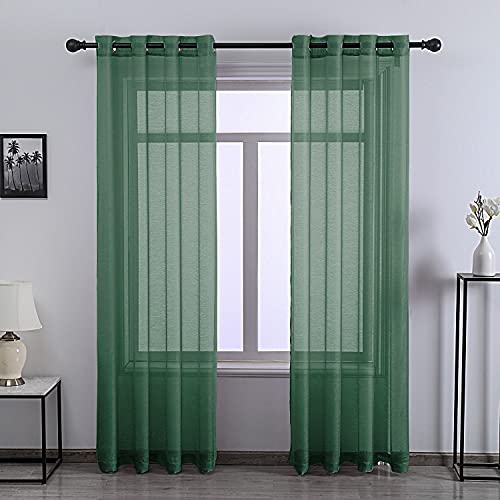 DONREN 96 Inch Length Patio Door Sheer Curtain Panels - Ceiling to Floor Extra Long Voile Drape Curtains Window Treatment for Sliding Glass Door(Dark Green,2 Pieces)
