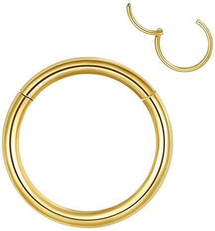 Popuhoops 18g 5mm Hinged Hoop Nose Ring Gold Septum Ring 316L Surgical Steel Hoop 18 Gauge Cartilage Earring Nose Piercing Body Jewelry Helix Daith Tragus Earrings Septum Jewelry Clicker Lip Rings