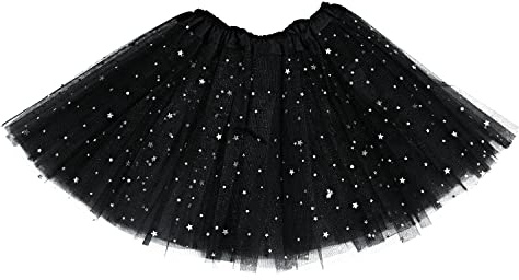 Ksnnrsng Femme Ballet Tutu Tulle Jupes Sequins Etoiles Mini Tutu pour S'habiller Fête Les Danse Jupes (Noir)