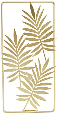 Les-Theresa Gold Wall Art Gold Leaf Wall Decor, gold metal wall art Rectangular Gold Wall Sculptures Wall Decor With Frame, Gold Metal Leaf Wall Art Sculpture For Living Room, Bedroom, Office