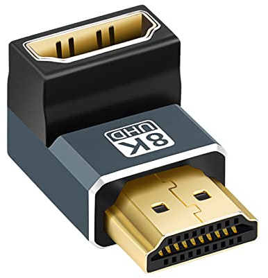 Twozoh 1-pack HDMI-adapter Upp vinkel 90 Grader, HDMI hane till hona anslutning stöder 8K @60Hz, 4K @120Hz 1080p