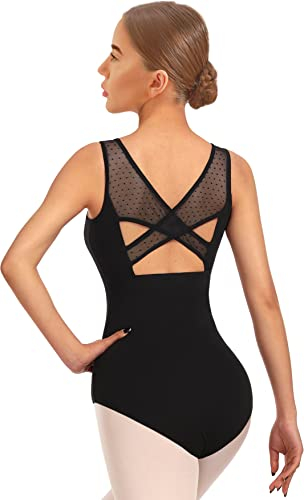 DANSHOW Damen Ballett Mesh Tanz Trikot Tank Top Crisscross Hohl Rücken Tanzbekleidung Ballett Trikot(23601-06-S)