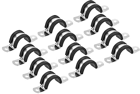 sourcing map 12pcs 25mm(1) Collier de Serrage Caoutchouc Amorti 304 Inox Acier Attache Grillage Rigide Clip Fixation Sangle pour Tube Tuyau