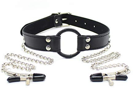 CHENGXIYI Nipple clamp Chain Round Mouth Plug SM Gag with Chain Mouth Gag gagged Gag with Nipple clamp Adjustable Ball Gag Bondage Flirting Games Fetish Sex Toys add Fun