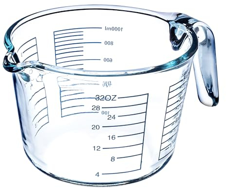 KADAX Verre doseur en verre, pichet en verre avec poignée ergonomique, récipient doseur résistant pour produits liquides et poudrés, doseur pour la cuisson et la cuisson (1 litre)