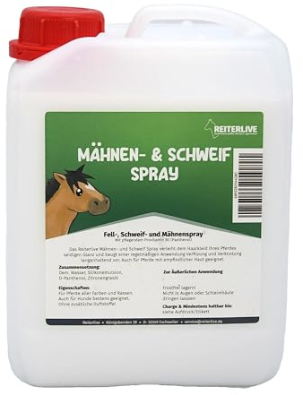 Reiterlive Fellspray 2,5L Für Pferde – Schweif- und Mähnenspray zur täglichen Fellpflege – Glanzspray, Entfilzungspray für leichte Kämmbarkeit