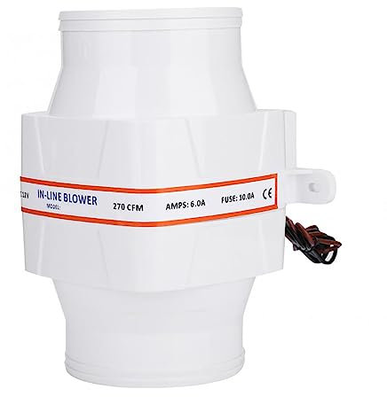 Cocoarm Ventilation 12V In Line Fan 12V Blower Fan 4In Marine Bilge Air Blower, 6 Blades In Line Air Blower Bilge Blower 12V Low Power Consumption In-Line Marine Blower Easy To Install