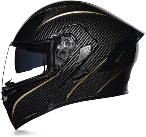RYDZCLH Vollgesichts-Motorradhelm Für Männer Und Frauen DOT/ECE Zugelassene Flip-Up-Anti-Fog-Doppelvisor-Helm Für Moped-Scooter Mehrere Lüftungshelm,Gold,L 57~58cm